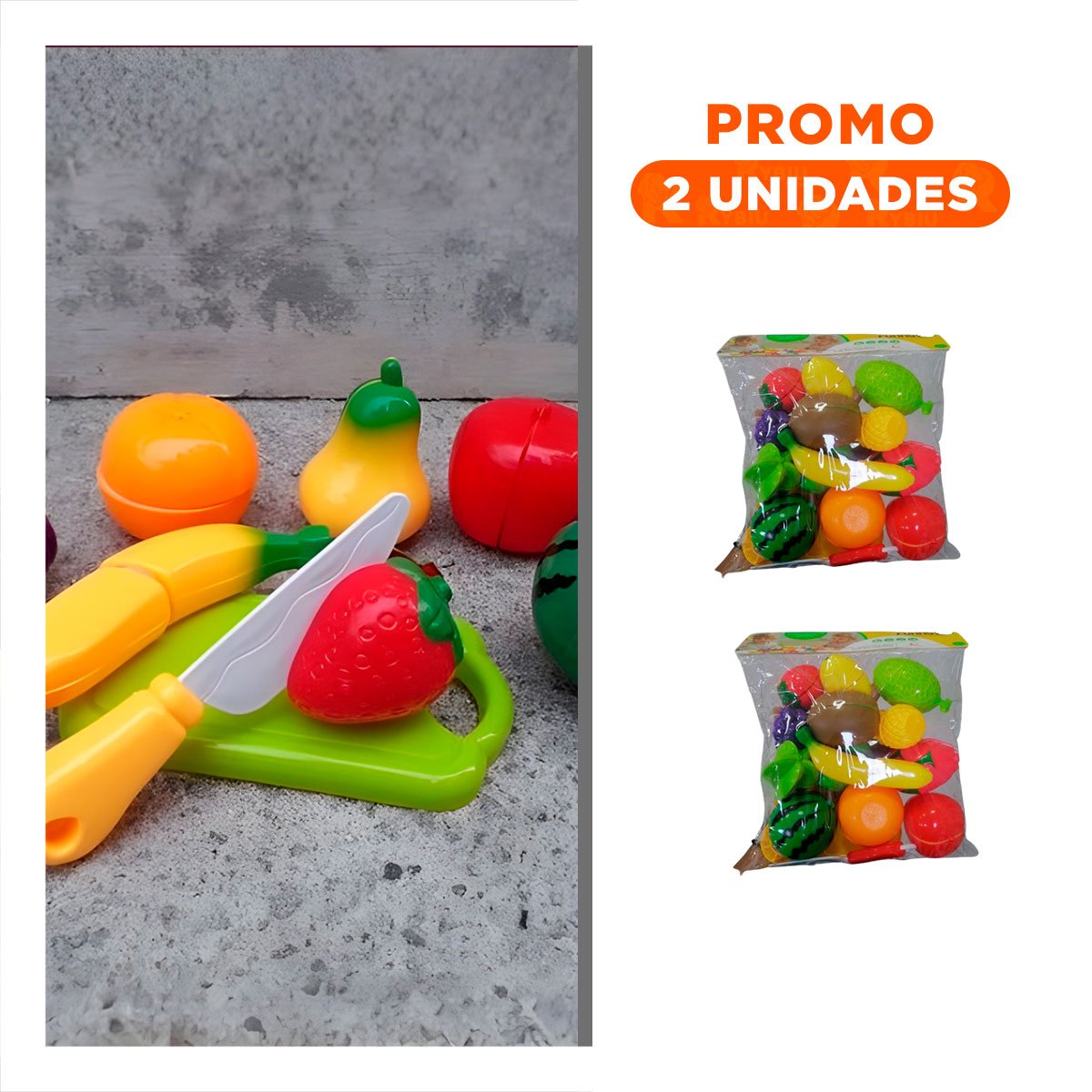PACK2 SISTEMA DE FRUTAS PARA CORTAR DIDACTICO CON TABLA PARA PICAR Y JUEGO - 1