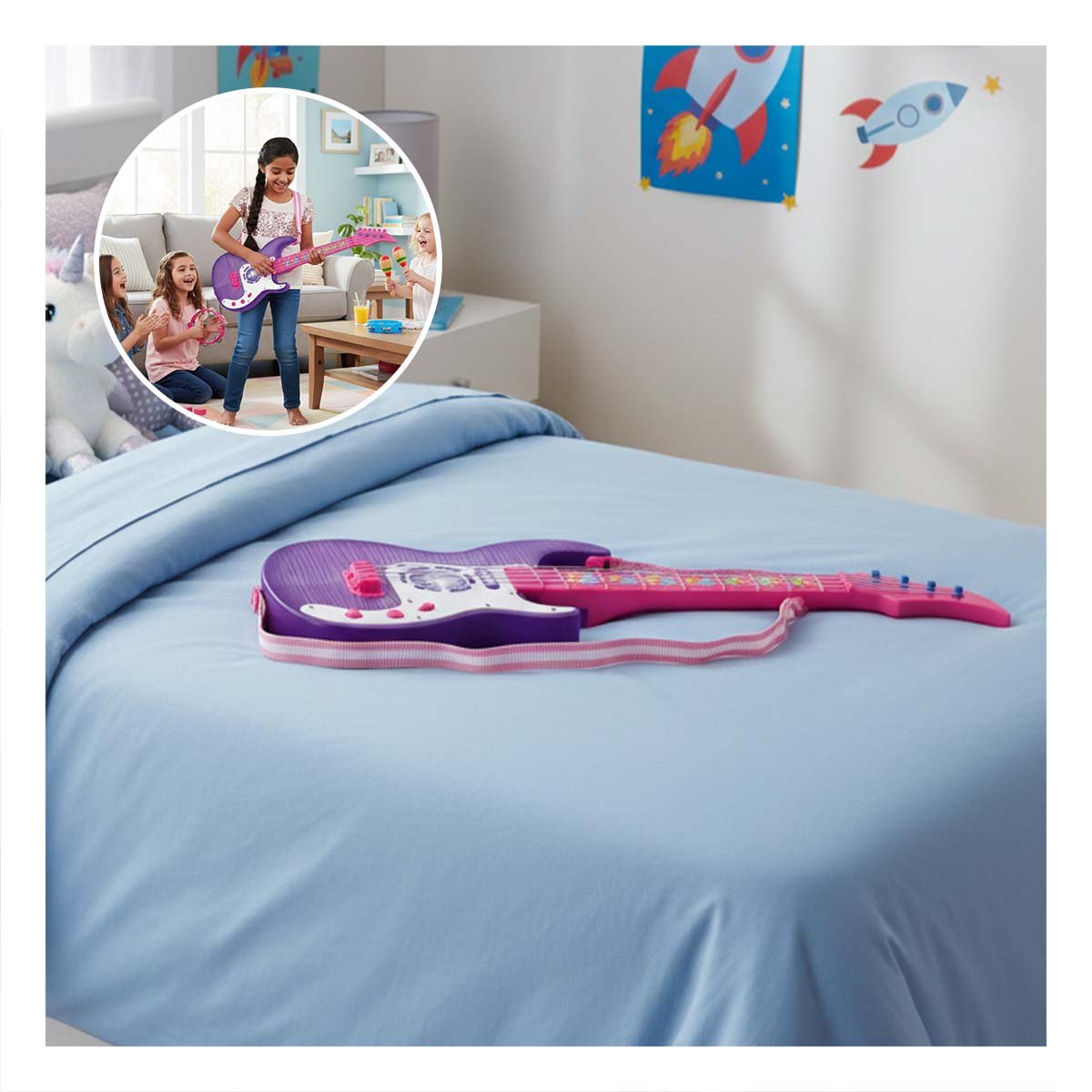 PACK2 PLATAFORMA MUSICAL INFANTIL GUITARRA ROSADO MORADO 53.5CM EDUCATIVA - 5