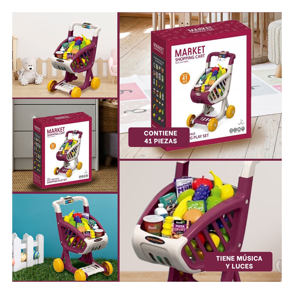 ELEMENTO PARA COMPRAS MUSICAL 41 PZS GUINDA PARA JUEGO DE IMITACION Y+POST IT - 1