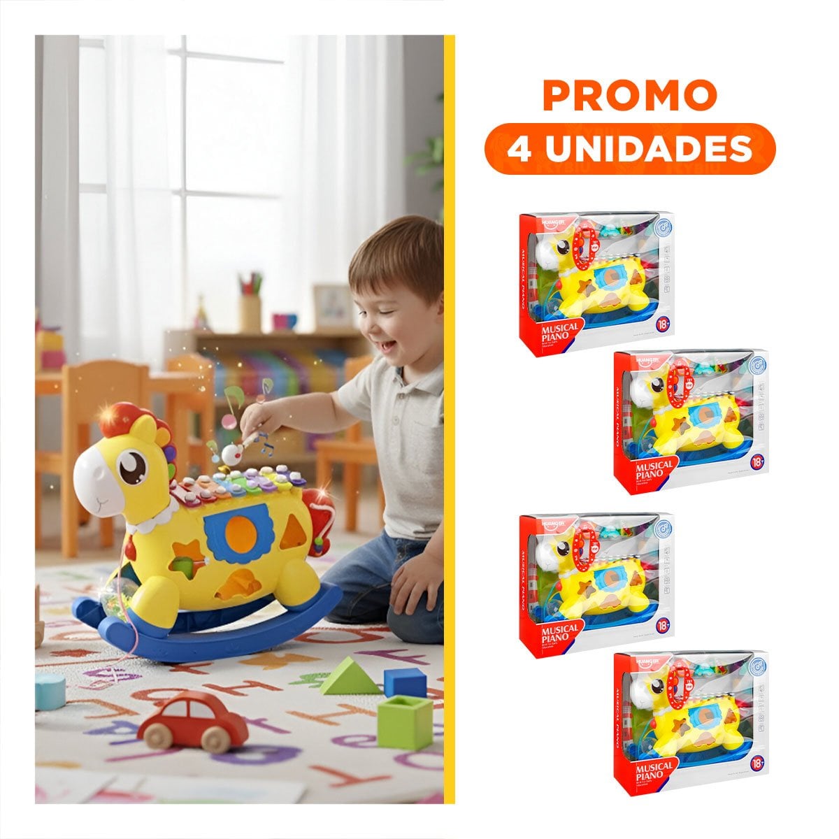 PACK4 CENTRO DE JUEGO MUSICAL AZUL Y AMARILLO CON CABALLO DIDACTICO Y+REGALO STICKER - 1