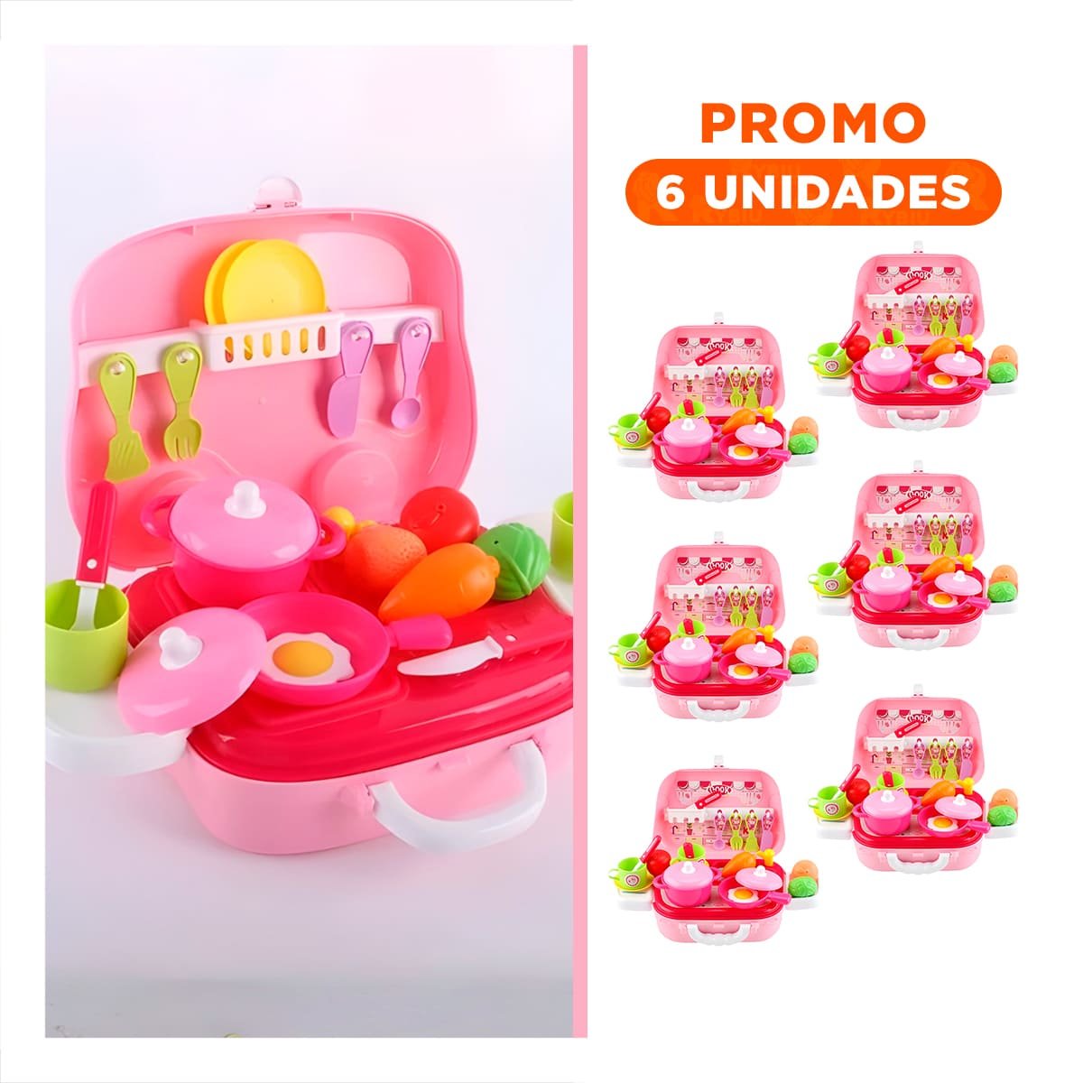 PACK6 SET DE COCINA CHEF DIDACTICO CON LONCHERA PARA JUEGOS EN CASA - 1