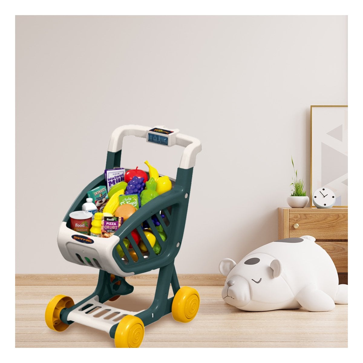CANASTA DE COMPRAS MUSICAL 41 PZS VERDE OSCURO CON ACCESORIOS DE JUEGO - 1