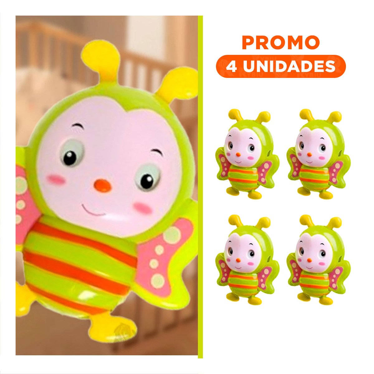 PACK4 MUNECO SONORO ABEJA A CUERDA VERDE LIMON CON SONIDO LEVE Y+REGALO STICKER - 1
