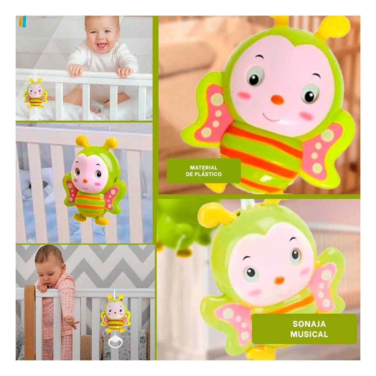 PACK4 MUNECO SONORO ABEJA A CUERDA VERDE LIMON CON SONIDO LEVE Y+REGALO STICKER - 2