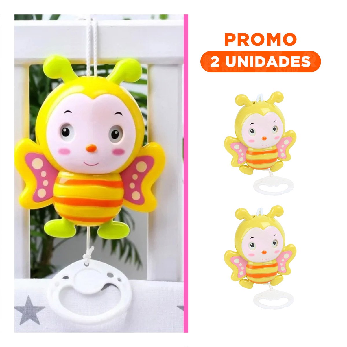 PACK2 CASCABEL ABEJA MUSICAL A CUERDA AMARILLO PARA BEBE HOGAR DISEÑO TIERNO - 1