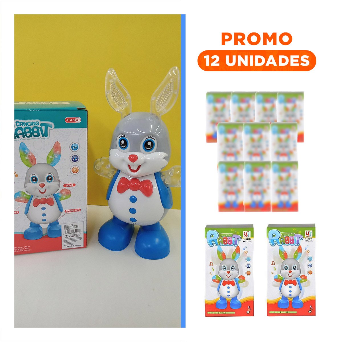 PACK12 DECORACION ANIMADA CONEJO INTERACTIVO MUSICAL CON LUCES LED PARA CASA Y+REGALO STICKER - 1