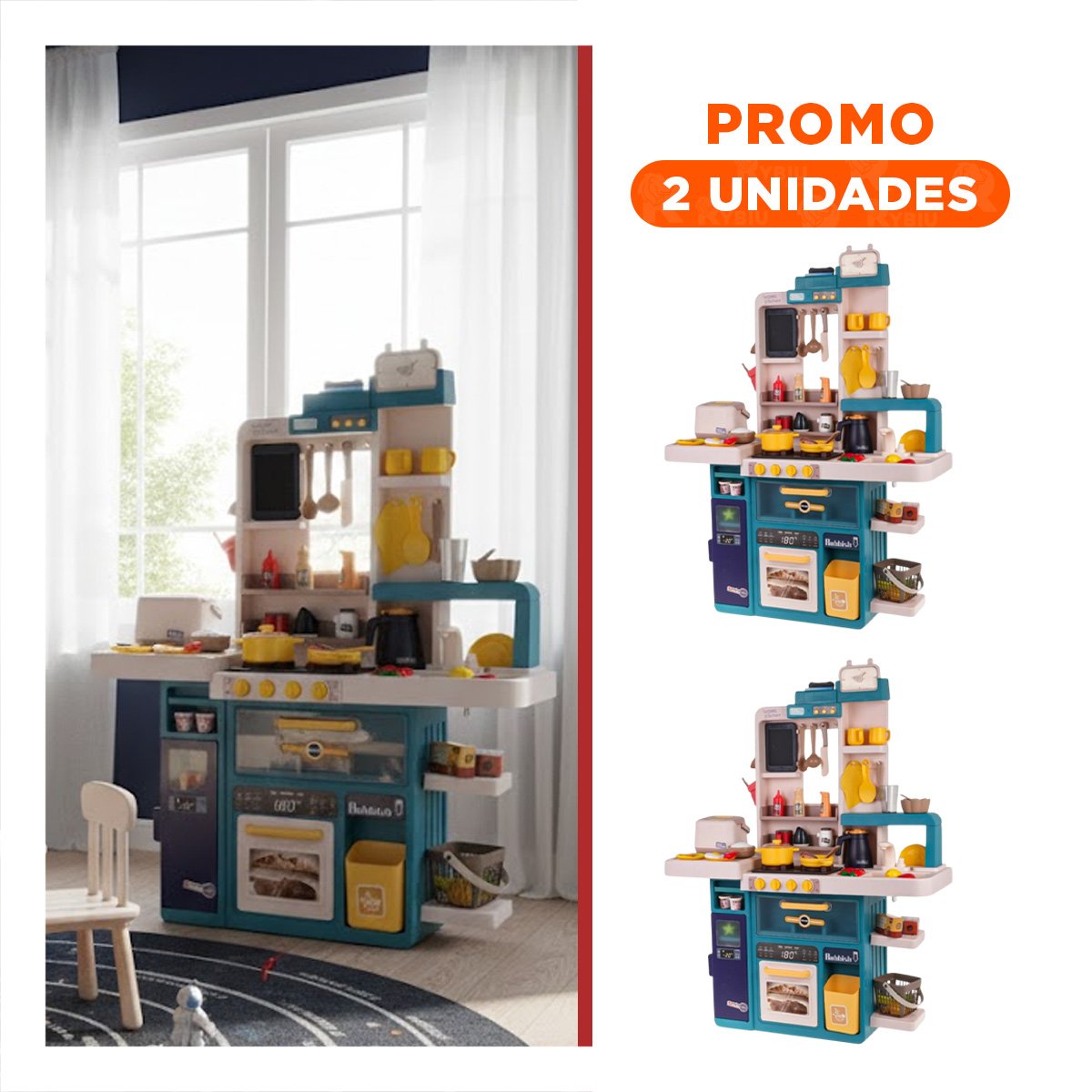 PACK2 MESA DE COCINA INFANTIL CELESTE CON ACCESORIOS PARA JUEGO DE IMITACION EN CASA - 1