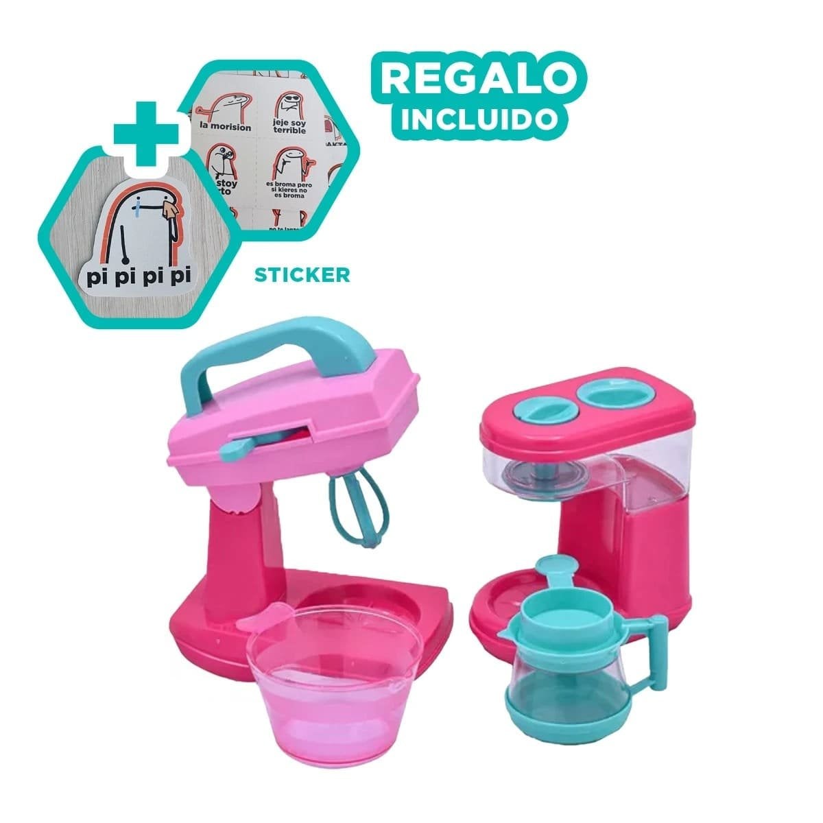 MODELO COCINA JUGUETE CON CAFETERA Y BATIDORA ROSADO PARA HOGAR Y+REGALO STICKER - 1
