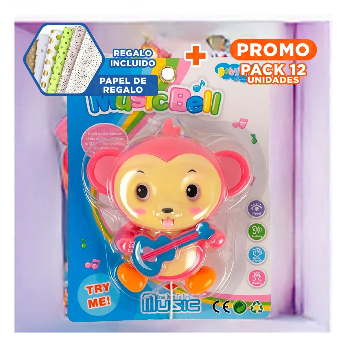 PACK12 CREACION MUSICAL MONO A CUERDA ROSADO PARA DECORACION HOGAR Y+PAPEL REGALO - 1