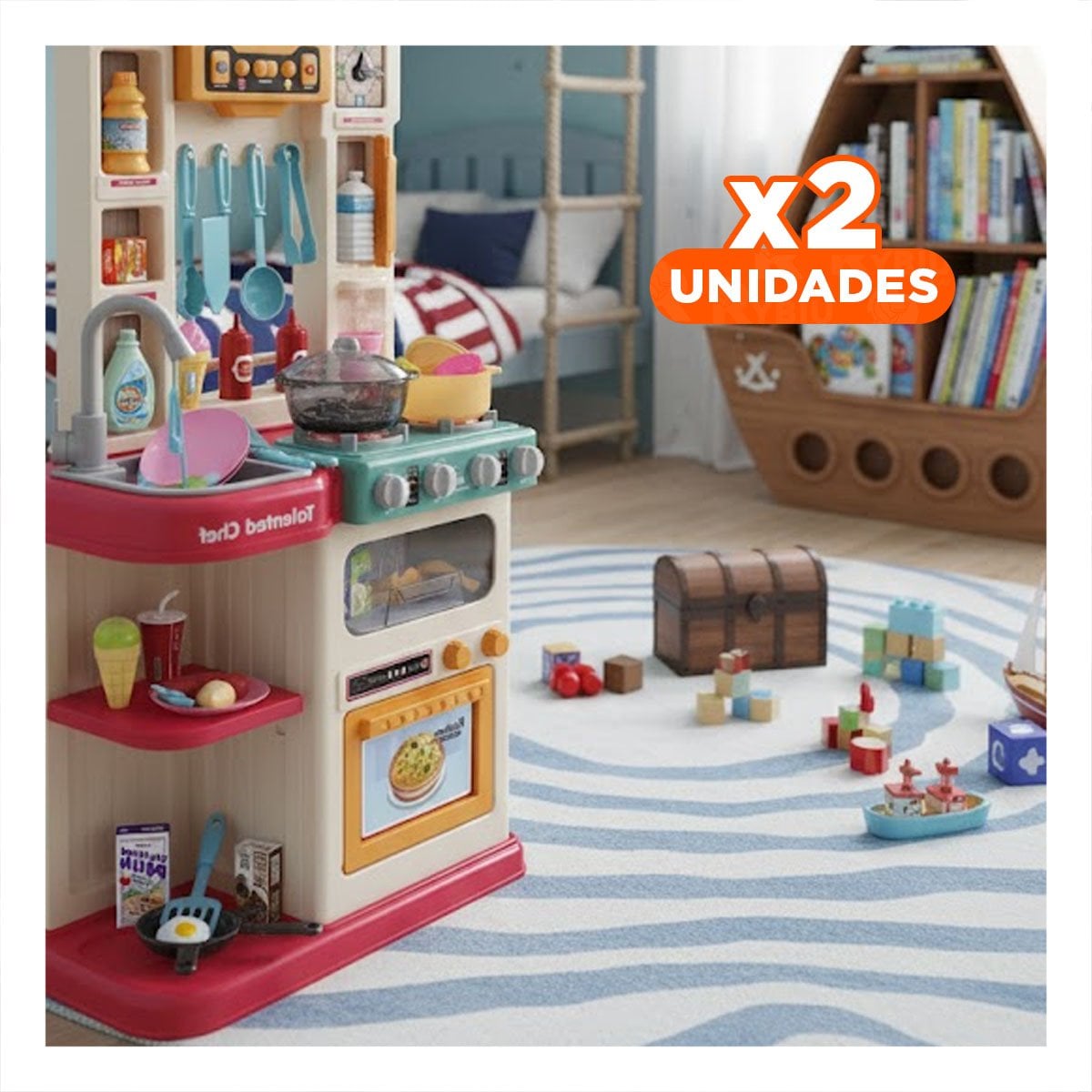 PACK2 KIT DE COCINA ROSADO CON ACCESORIOS PARA JUEGO CREATIVO DE HOGAR Y+REGALO STICKER - 1