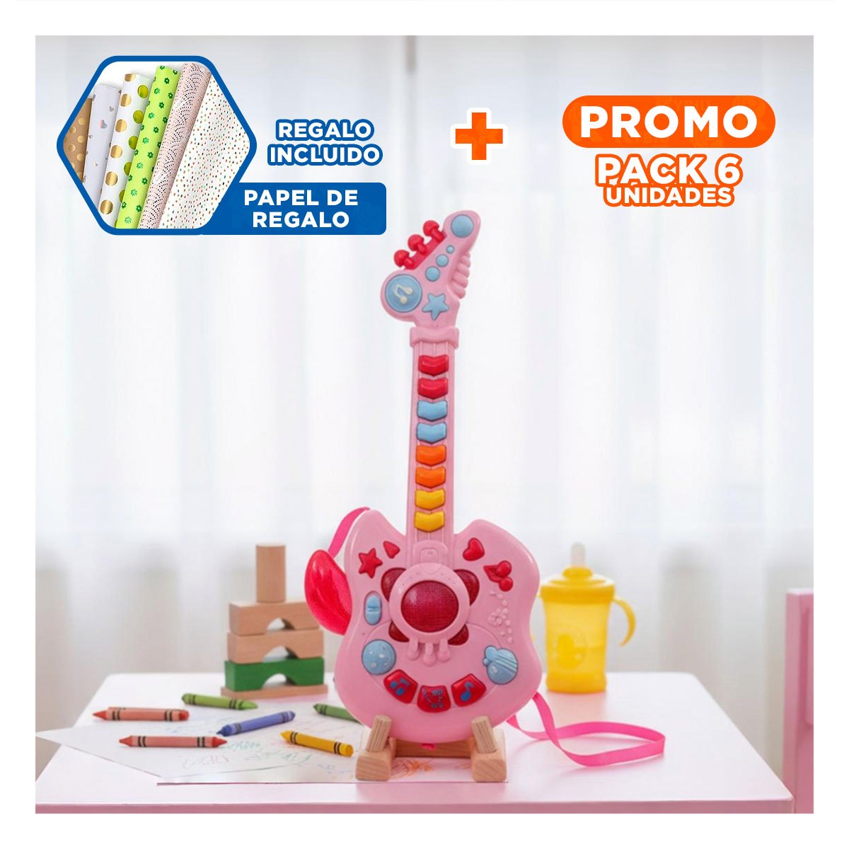 PACK6 DIDACTICA DE JUGUETE MUSICAL MANZANA ROSADO Y FUCSIA 37X13CM Y+PAPEL REGALO - 1