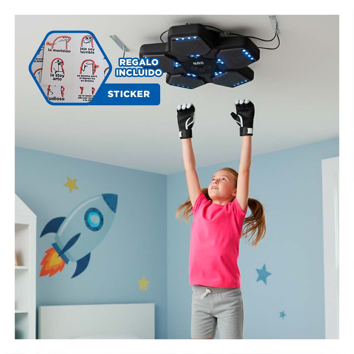 EQUIPO DEPORTIVO DE BOXEO MUSICAL INTERACTIVO CON GUANTES PARA CASA Y+REGALO STICKER - 1