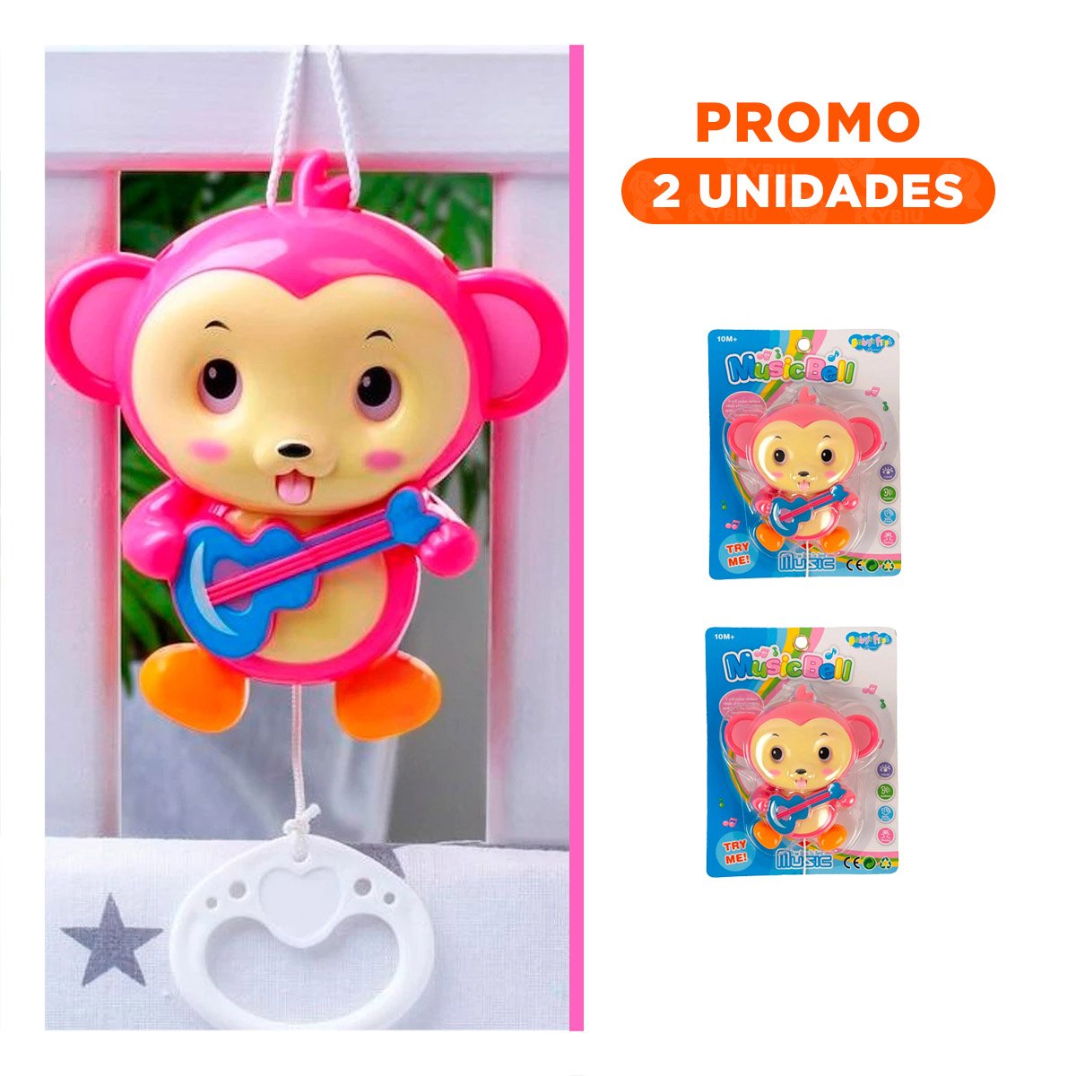 PACK2 PIEZA MUSICAL MONO A CUERDA ROSADO PARA DECORACION HOGAR - 1