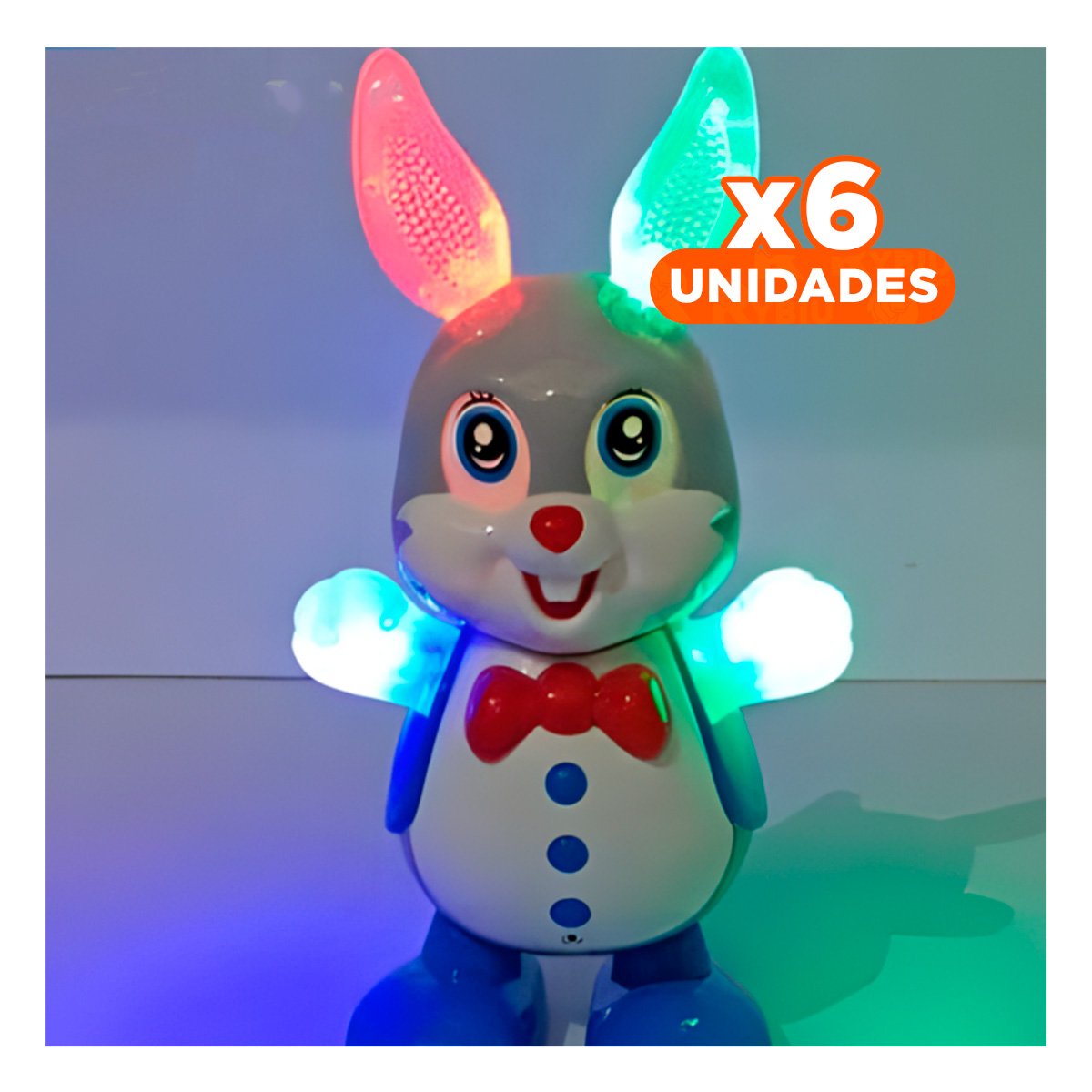PACK6 OBJETO ANIMADO CONEJO INTERACTIVO CON LUCES LED MOVIMIENTO PARA HOGAR Y+REGALO STICKER - 1