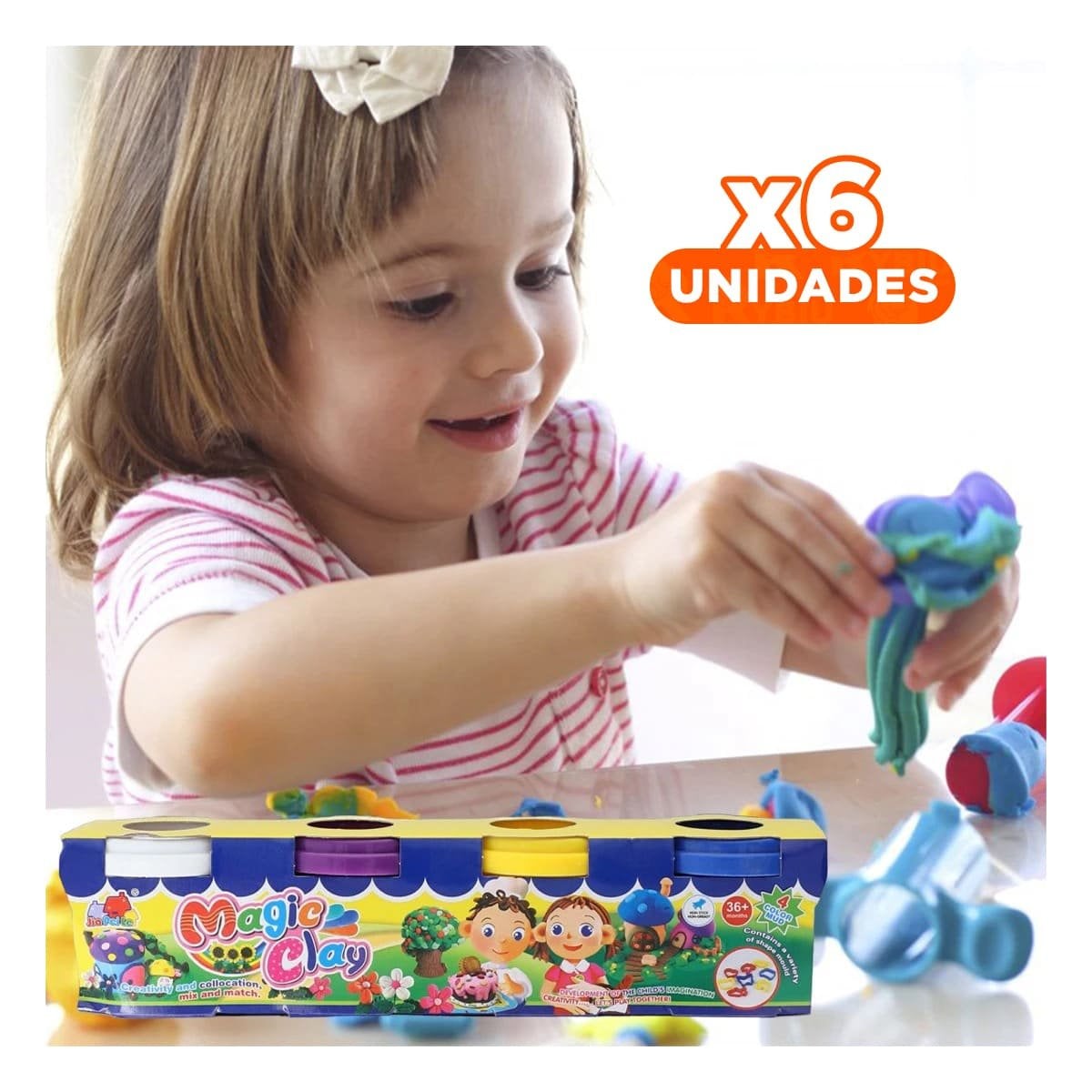 PACK6 CONTENEDOR DE PLASTILINA X4 EN VASOS DE COLORES PARA JUGAR Y+REGALO STICKER - 1