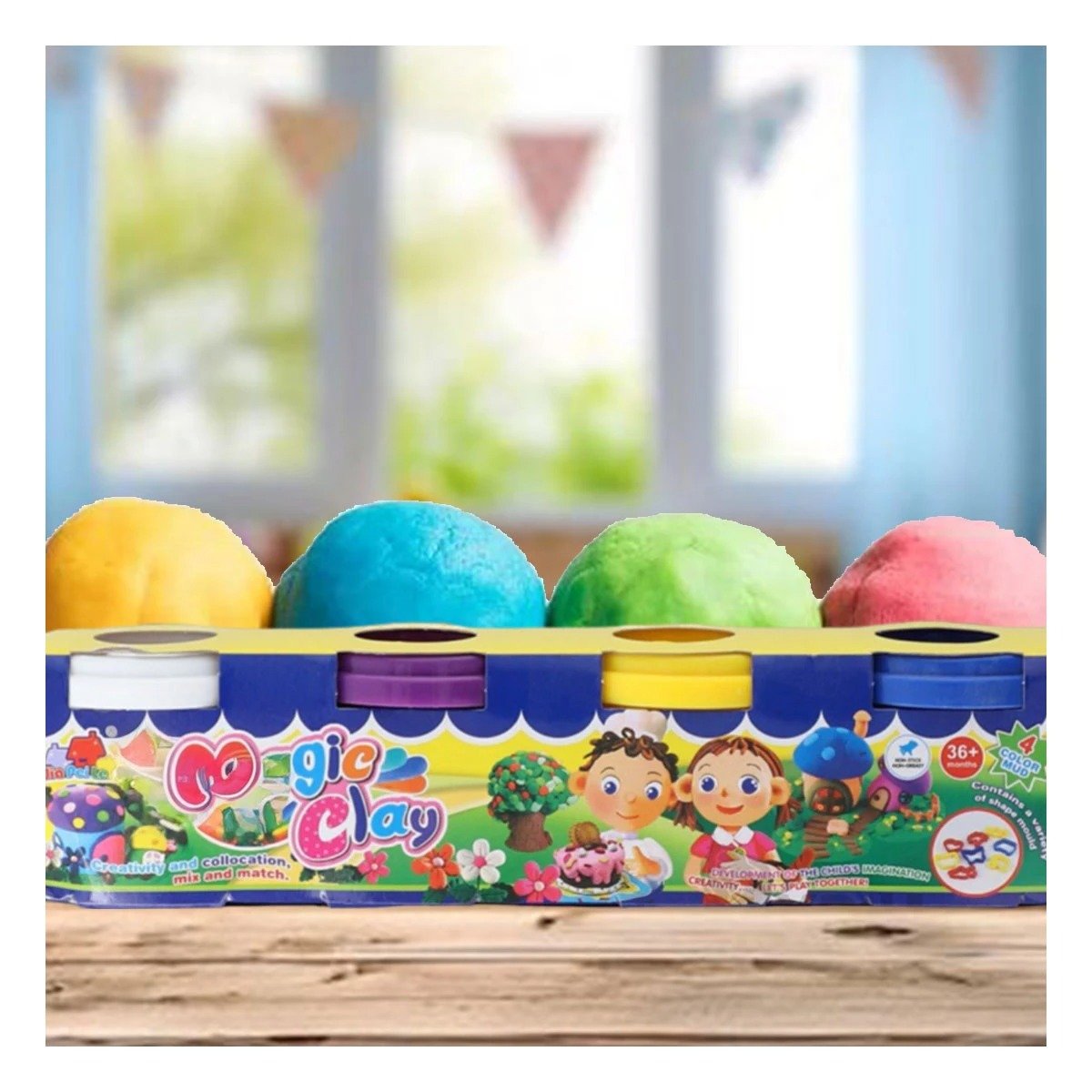 PACK6 CONTENEDOR DE PLASTILINA X4 EN VASOS DE COLORES PARA JUGAR Y+REGALO STICKER - 3