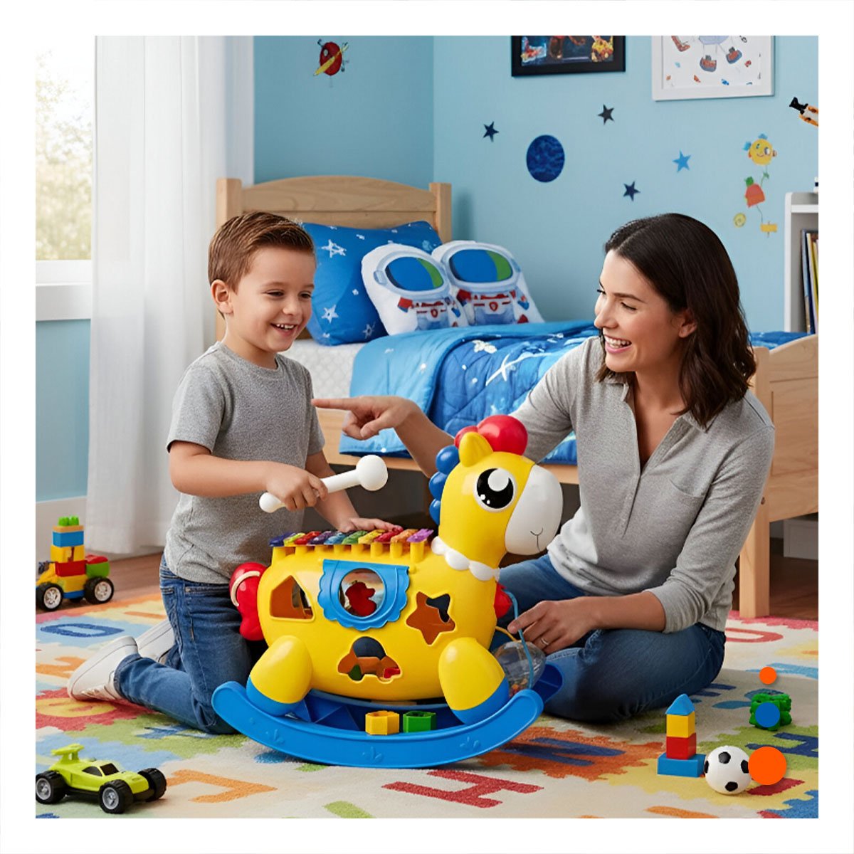PACK6 JUEGO EDUCATIVO MUSICAL INFANTIL AZUL Y AMARILLO CON CABALLO Y XILOFONO Y+PAPEL REGALO - 5