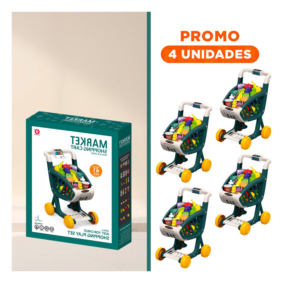 PACK4 JUEGO DE COMPRAS MUSICAL 41 PZS VERDE OSCURO CON PIEZAS VARIADAS Y+REGALO STICKER - 1