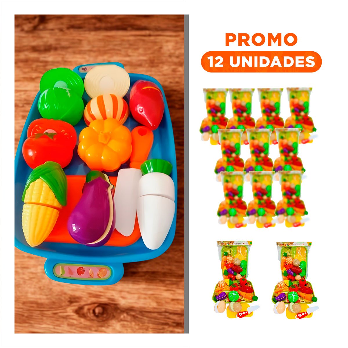 PACK12 PAQUETE DE VERDURAS DE COCINA PARA CORTE CON TABLA Y BANDEJA Y+REGALO STICKER - 1