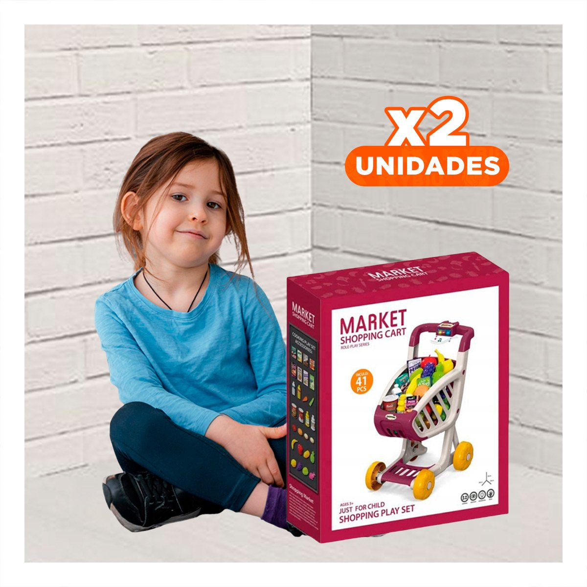 PACK2 MATERIAL PARA COMPRAS INFANTIL 41 PZS GUINDA PARA JUEGO DE SUPERMERCADO Y+REGALO STICKER - 1