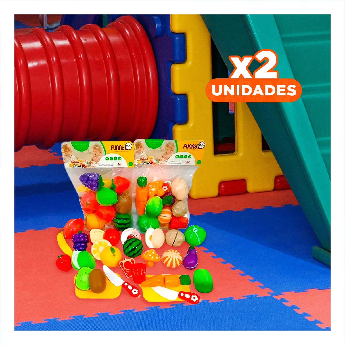 PACK2 PAQUETE DE ALIMENTOS DE JUGUETE VERDURAS PARA CORTAR DIDACTICO CON TABLA Y+REGALO STICKER - 1