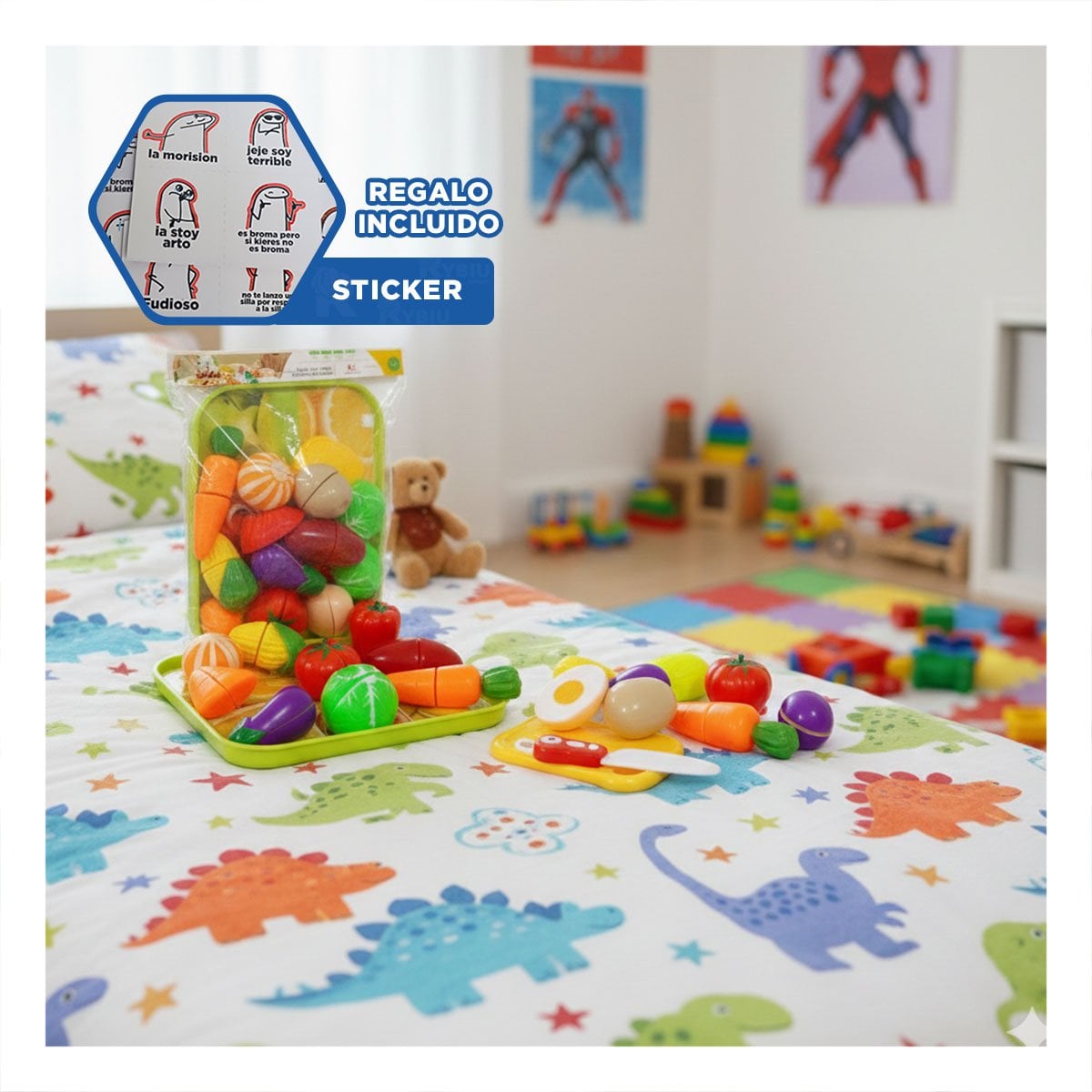 COLECCION DE COCINA CON VERDURAS PARA CORTAR Y TABLA PARA PICAR Y+REGALO STICKER - 1