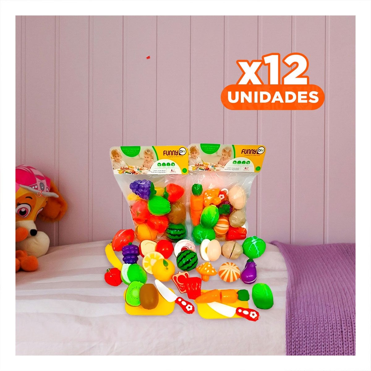 PACK12 JUEGO DE VERDURAS DE JUGUETE PARA CORTAR DIDACTICO CON TABLA COCINA - 1