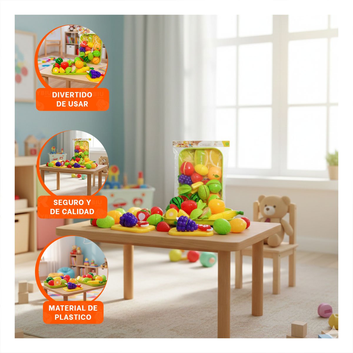 LINEA DE FRUTAS PARA CORTAR CON BANDEJA Y TABLA PARA PICAR COCINA Y+PAPEL REGALO - 5
