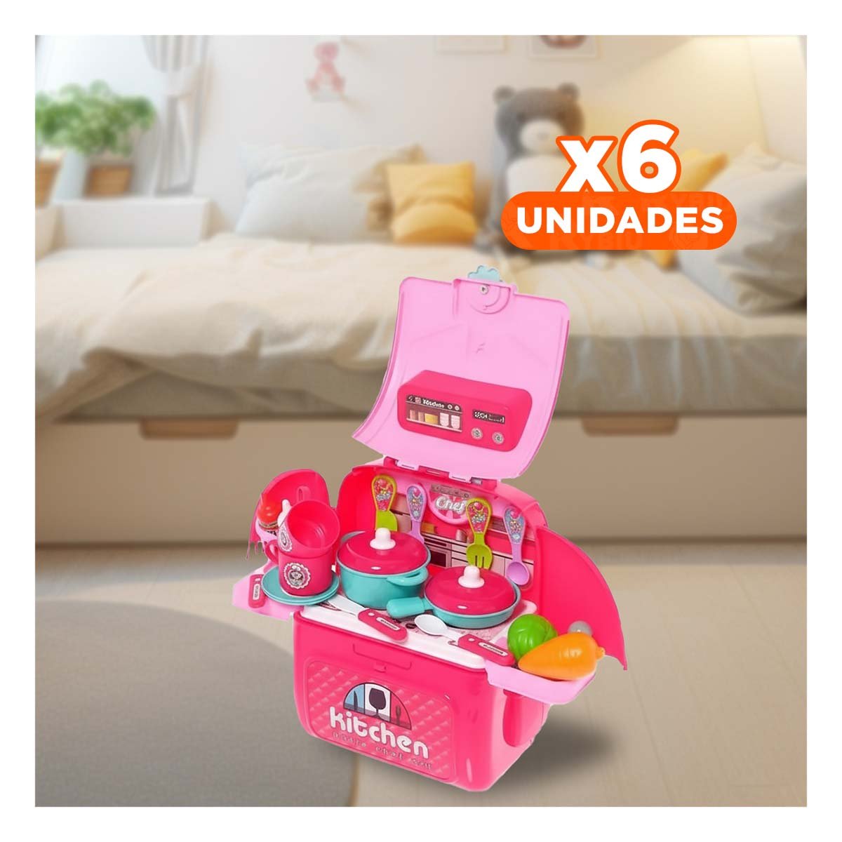 PACK6 KIT DE COCINA INFANTIL CON ACCESORIOS EN MALETA PARA JUEGO DIDACTICO Y+REGALO STICKER - 1