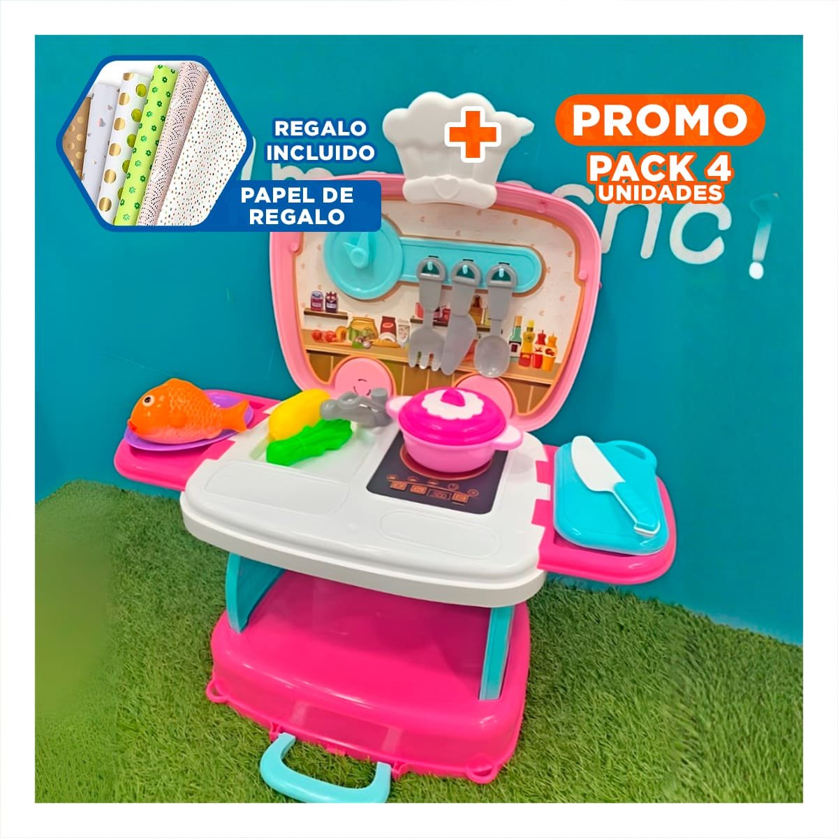 PACK4 REUNION FAMILIAR CON SET DE COCINA MALETA EN CAJA Y+PAPEL REGALO - 1