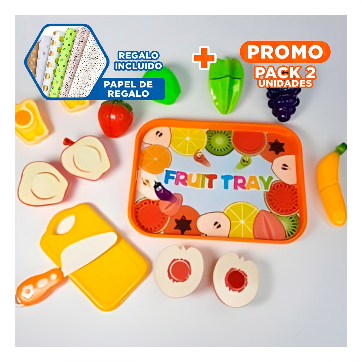 PACK2 SOLUCION COCINA DE FRUTAS PARA CORTAR CON BANDEJA Y TABLA PARA PICAR Y+PAPEL REGALO - 1