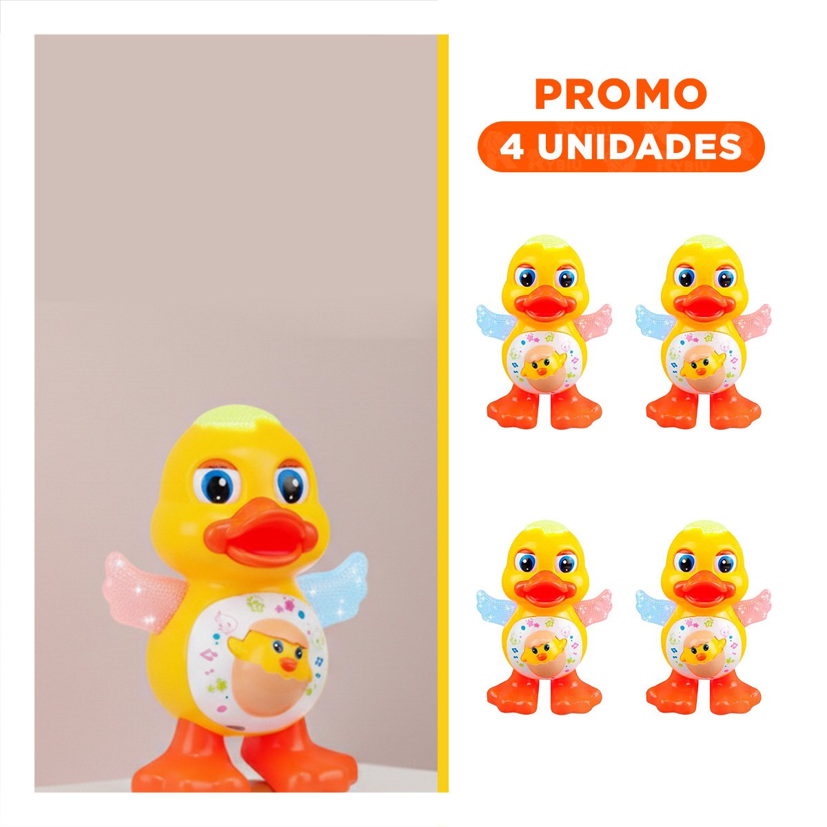 PACK4 LINEA PATO INTERACTIVO MUSICAL CON LUCES LED ACTUAL PARA CASA Y+REGALO STICKER - 1