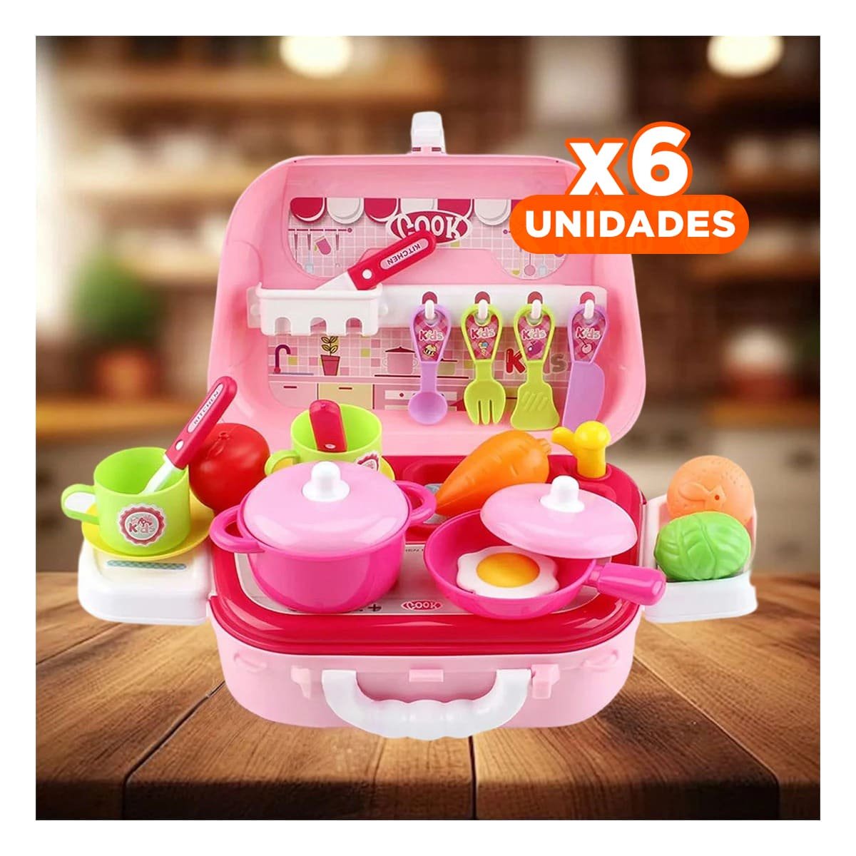 PACK6 JUEGO DE COCINA CHEF INFANTIL CON LONCHERA Y PERSONAJE PARA HOGAR Y+REGALO STICKER - 1