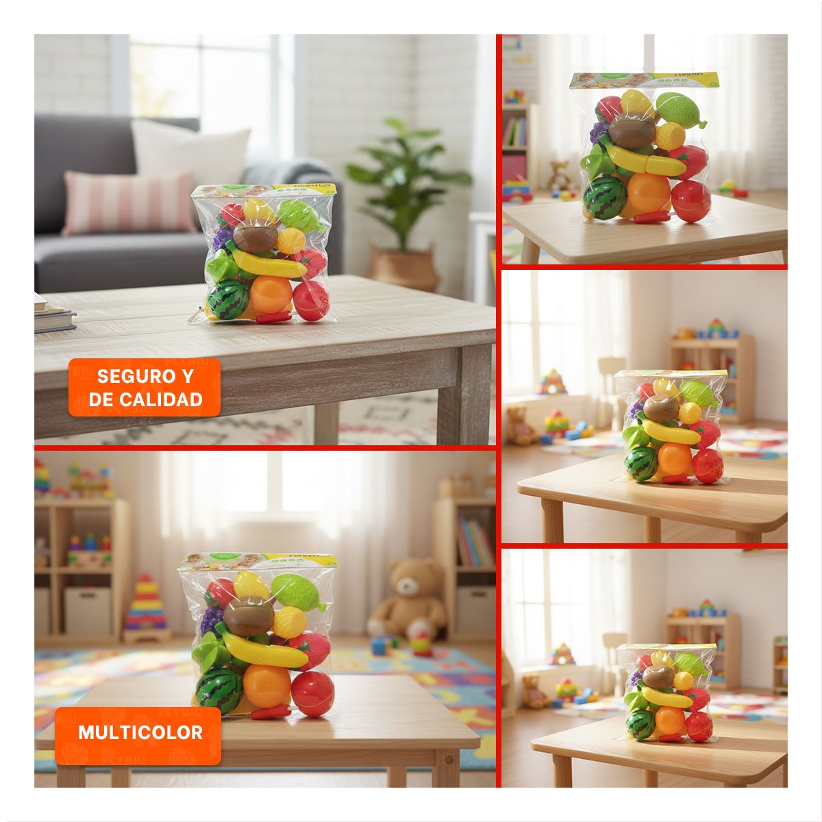 PACK4 EXPERIENCIA DE FRUTAS PARA CORTAR DIDACTICO CON TABLA PARA PICAR Y+REGALO STICKER - 2