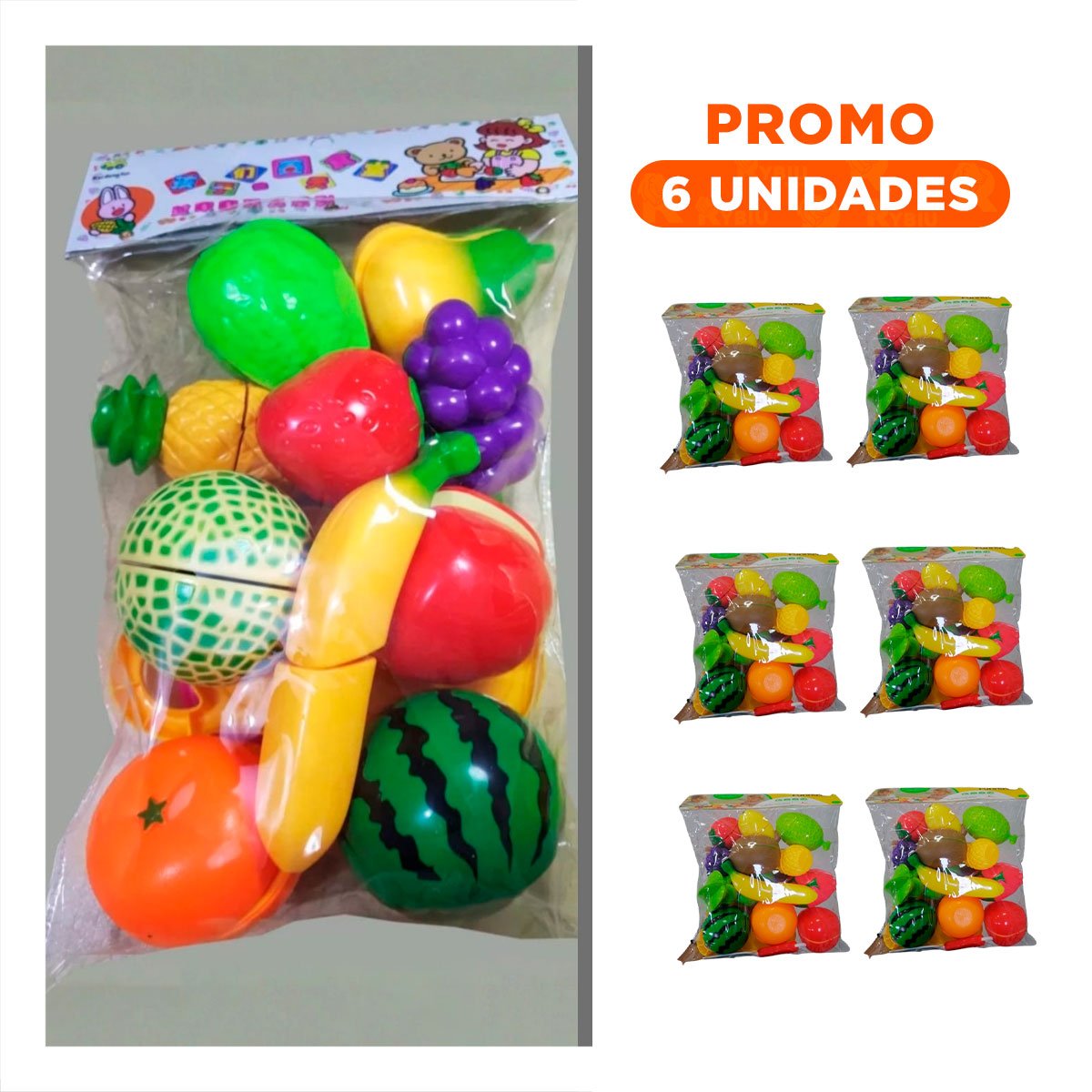 PACK6 PROPUESTA DE JUEGO DE FRUTAS PARA CORTAR CON TABLA PARA PICAR Y APRENDIZAJE - 1