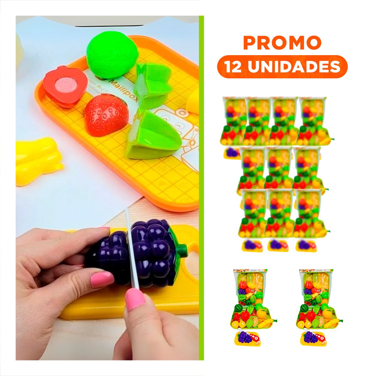PACK12 ACCESORIO HOGAR DE FRUTAS PARA CORTAR CON BANDEJA Y TABLA PARA PICAR Y+REGALO STICKER - 1