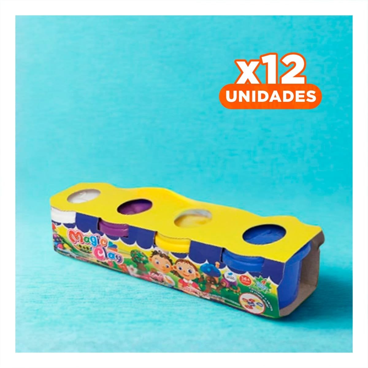 PACK12 CONTENEDOR DE PLASTILINA X4 EN VASOS DE COLORES PARA DIVERSION - 1