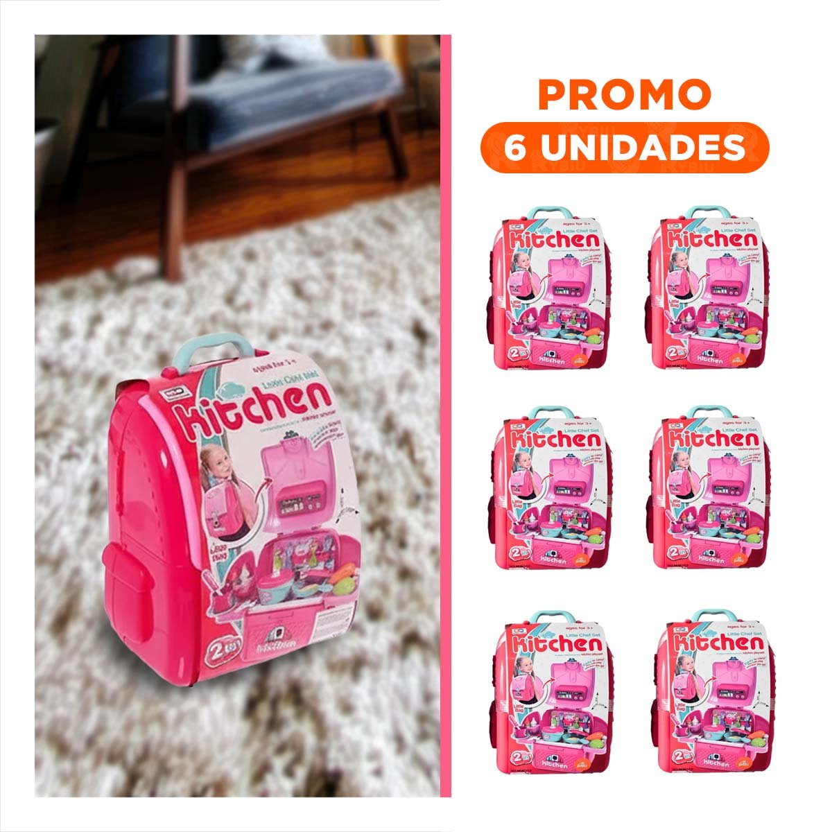 PACK6 JUEGO DE COCINA INFANTIL CON ACCESORIOS EN MALETA PARA CASA - 1