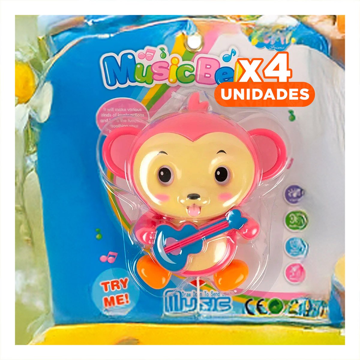 PACK4 VERSION MUSICAL MONO A CUERDA ROSADO PARA DECORACION - 1