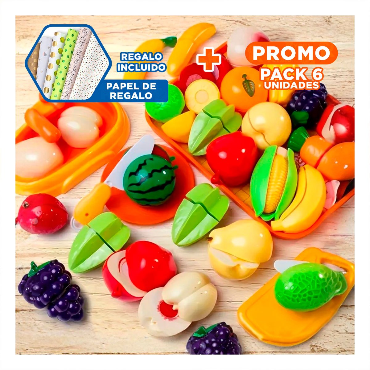 PACK6 PROPUESTA HOGAR DE FRUTAS PARA CORTAR CON BANDEJA Y TABLA PARA PICAR Y+PAPEL REGALO - 1