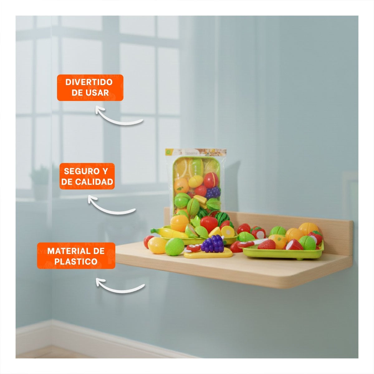 PACK6 PROPUESTA HOGAR DE FRUTAS PARA CORTAR CON BANDEJA Y TABLA PARA PICAR Y+PAPEL REGALO - 2