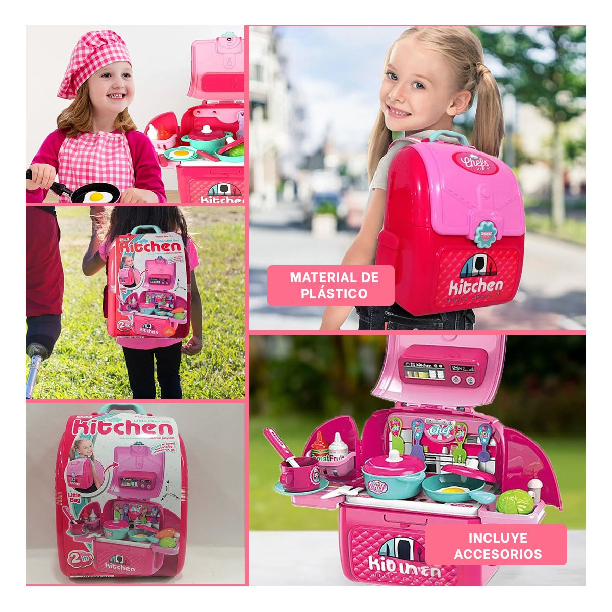 PACK2 COMBO DE COCINA INFANTIL CON ACCESORIOS EN MALETA PARA CASA Y+PAPEL REGALO - 3