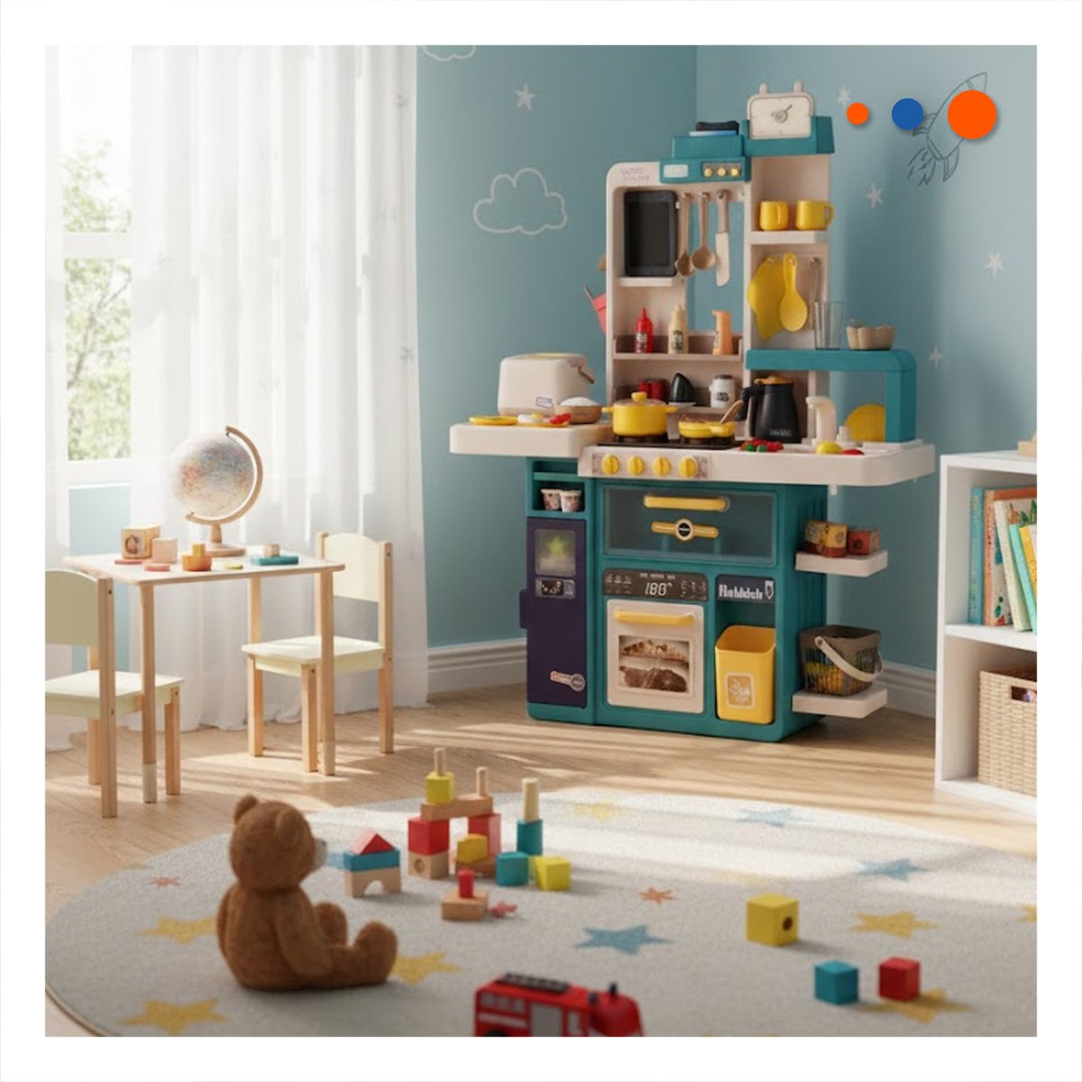 PACK2 ESCENARIO DE COCINA INFANTIL CELESTE CON ACCESORIOS PARA JUEGO CREATIVO Y+REGALO STICKER - 3