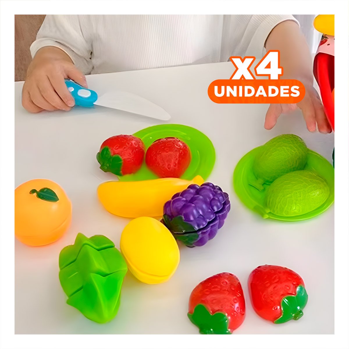 PACK4 OPCION EDUCATIVA DE FRUTAS PARA CORTAR CON TABLA PARA PICAR Y APRENDIZAJE - 1