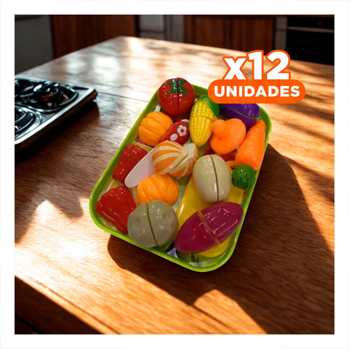 PACK12 KIT DE VERDURAS DE COCINA PARA CORTE CON TABLA Y BANDEJA - 1