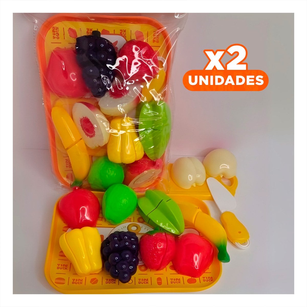 PACK2 MODELO COCINA DE FRUTAS PARA CORTAR CON BANDEJA Y TABLA PARA PICAR Y+REGALO STICKER - 1