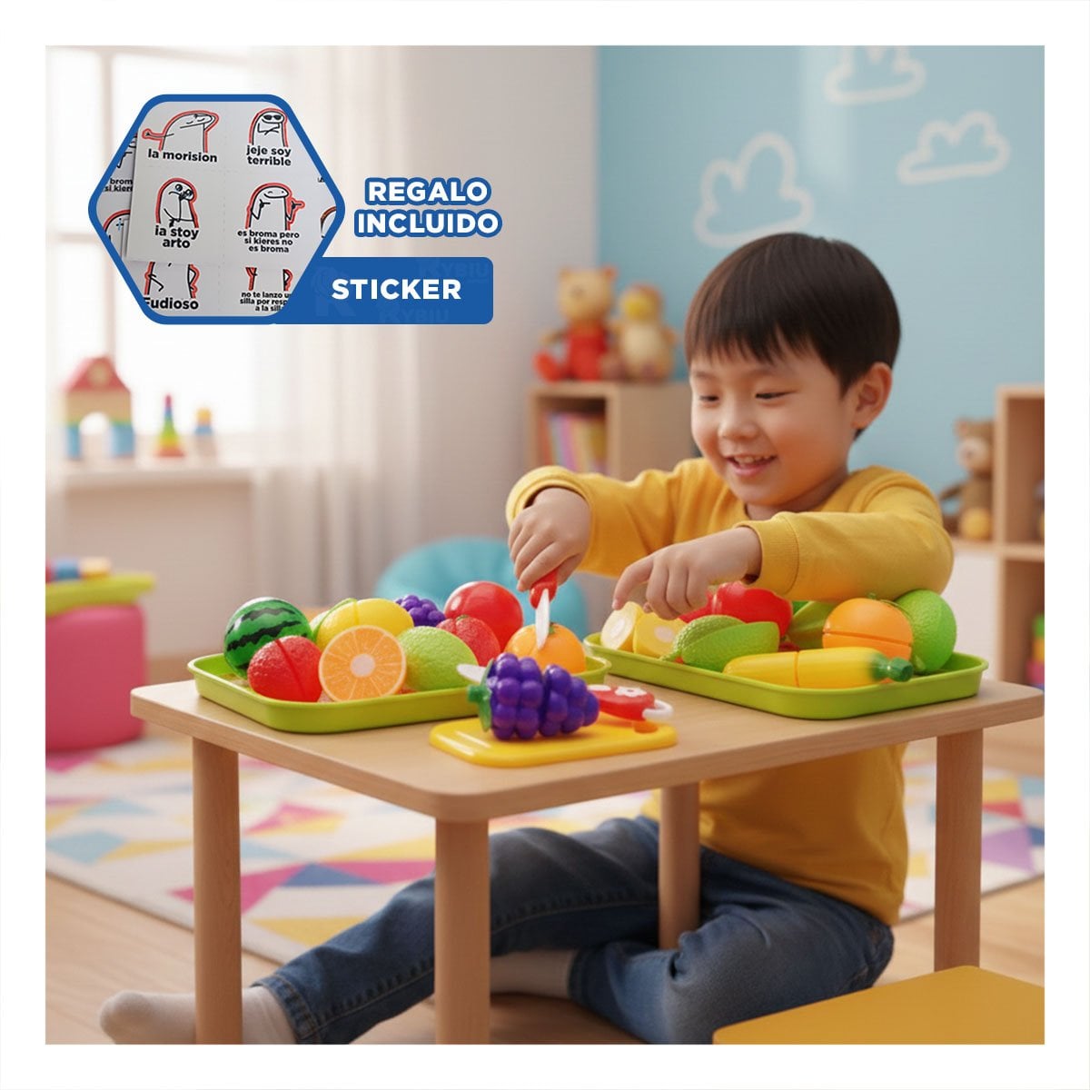OPCION COCINA DE FRUTAS PARA CORTAR CON BANDEJA Y TABLA PARA PICAR Y+REGALO STICKER - 1