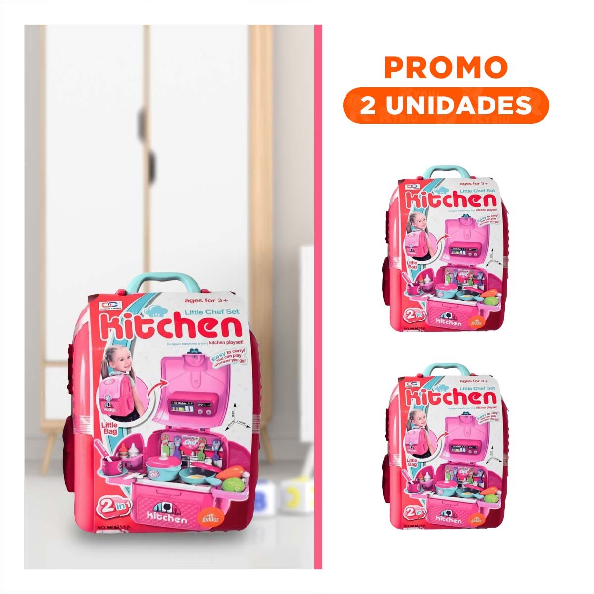 PACK2 COMBO DE COCINA INFANTIL CON ACCESORIOS EN MALETA PARA HOGAR - 1