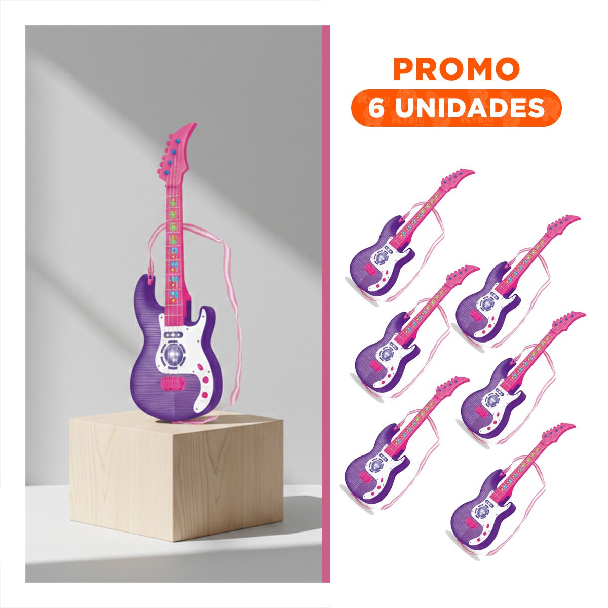 PACK6 SISTEMA MUSICAL INFANTIL GUITARRA ROSADO MORADO 53.5CM PARA JUEGO - 1