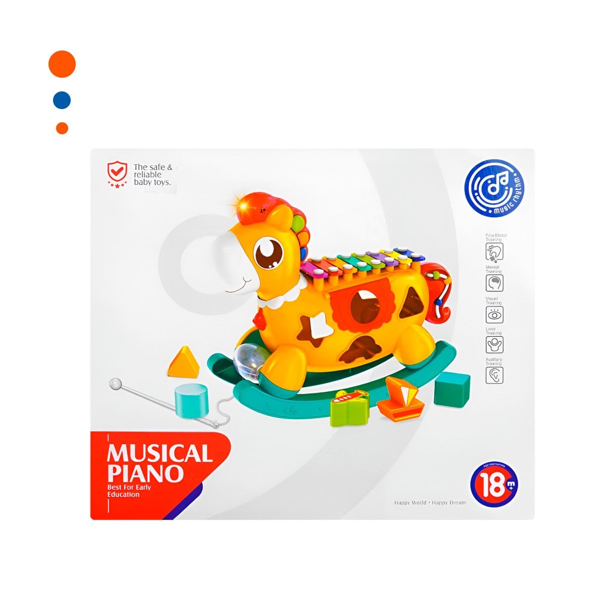 FIGURA LUDICA MUSICAL ROJO Y AMARILLO CABALLO CON BLOQUES DE COLORES Y+PAPEL REGALO - 1